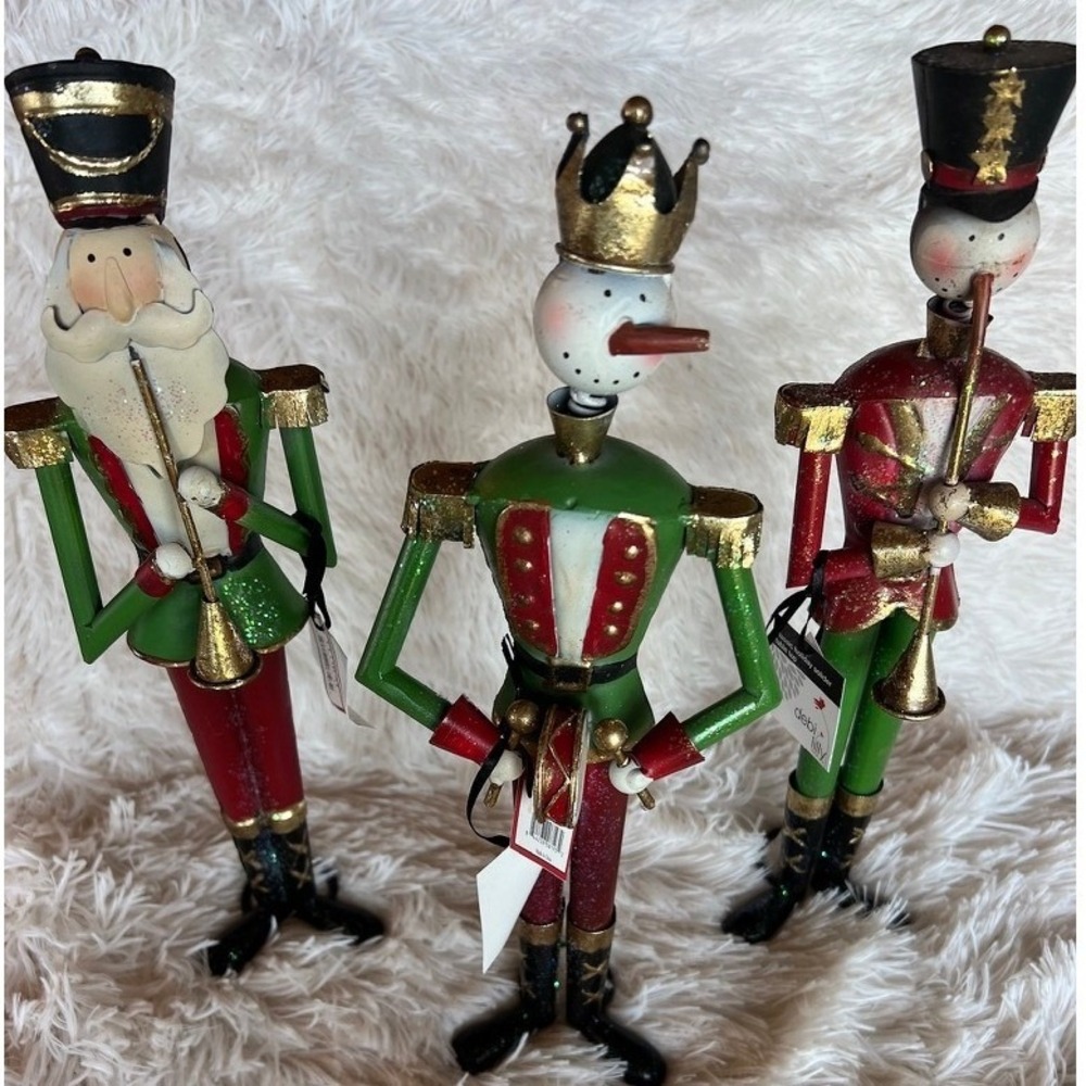 3 Metal Christmas Soldier Snowman Santa Whimsical 14" Figurines Debi Lilly